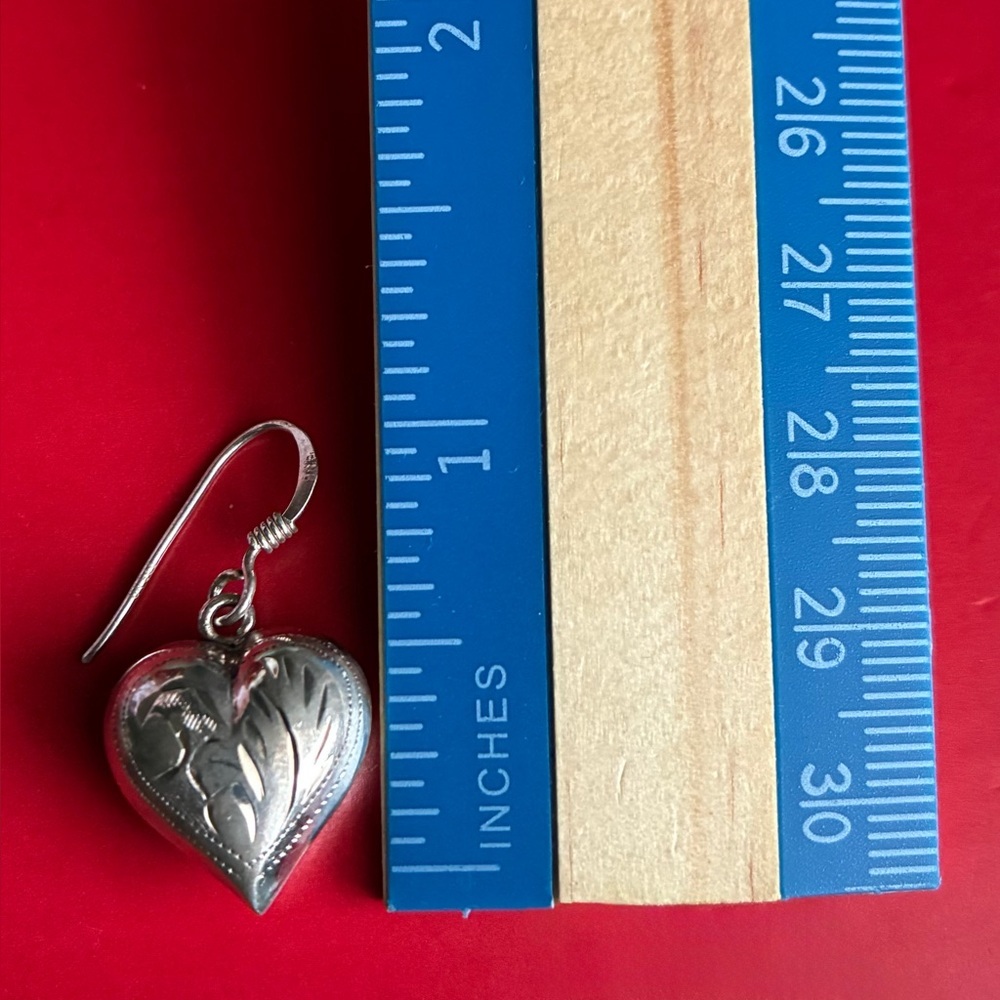 Silver Heart Earrings,925 Silver Earrings. - Picture 5 of 8